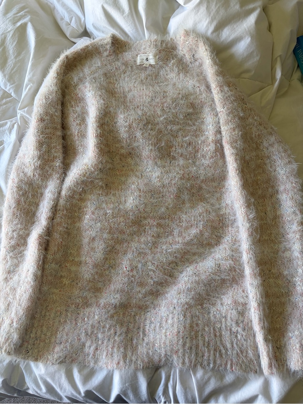 Lou & Grey Fuzzy Crewneck Sweater in Light Blush Speckle